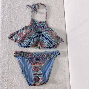 La Vie En Rose Aqua Colorful Patterned Bikini Swimsuit XS/S